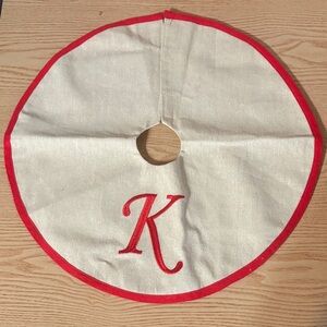 Red and tan Monogrammed Tree Skirt